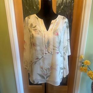Belle by Kim Gravel Floral Peasant Blouse with Flutter Sleeves and Camisole XXS